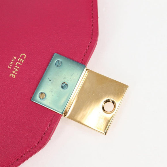 CELINE Chain Shoulder Bag Leather Pink Gold Auth 125657M