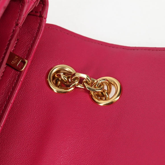 CELINE Chain Shoulder Bag Leather Pink Gold Auth 125657M