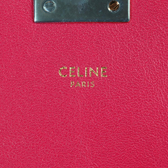 CELINE Chain Shoulder Bag Leather Pink Gold Auth 125657M