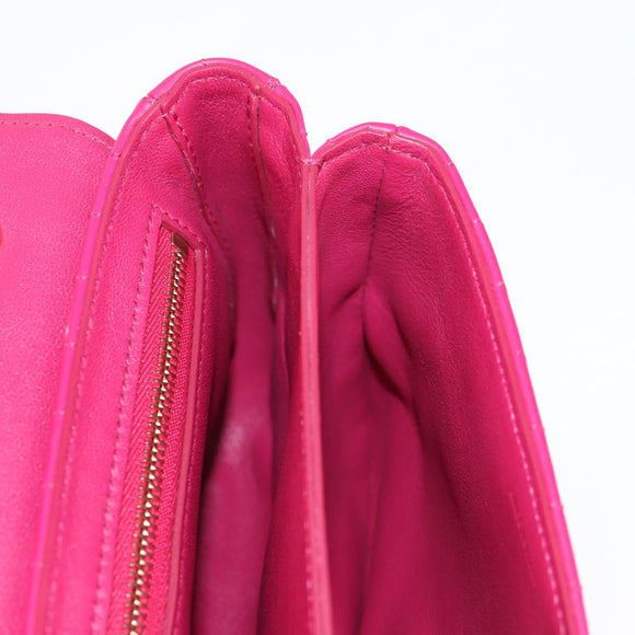 CELINE Chain Shoulder Bag Leather Pink Gold Auth 125657M