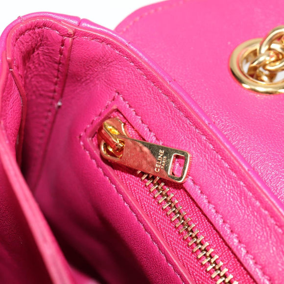 CELINE Chain Shoulder Bag Leather Pink Gold Auth 125657M