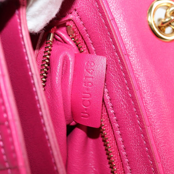 CELINE Chain Shoulder Bag Leather Pink Gold Auth 125657M