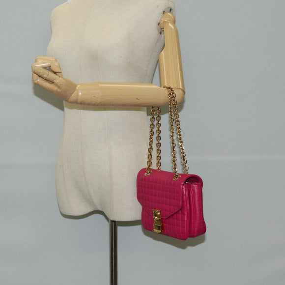 CELINE Chain Shoulder Bag Leather Pink Gold Auth 125657M