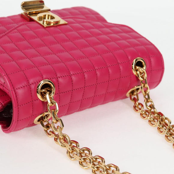 CELINE Chain Shoulder Bag Leather Pink Gold Auth 125657M