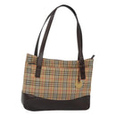BURBERRY Nova Check Tote Bag Canvas Beige Gold Auth 125661-1