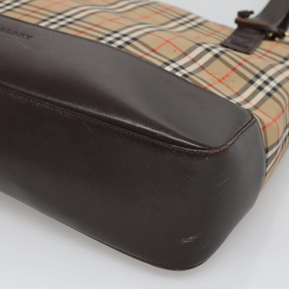 BURBERRY Nova Check Tote Bag Canvas Beige Gold Auth 125661
