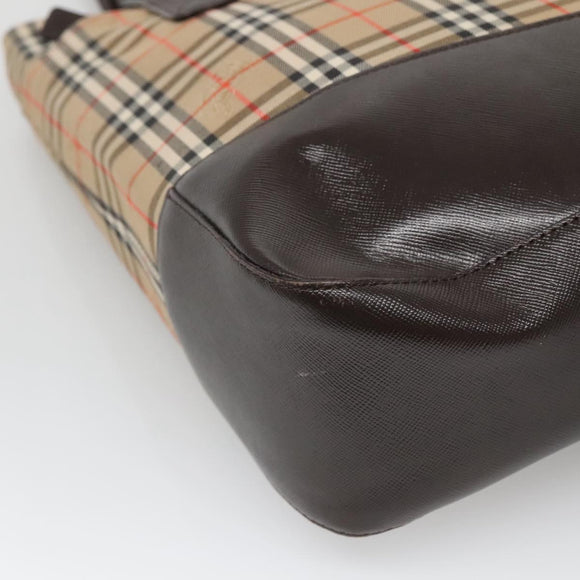 BURBERRY Nova Check Tote Bag Canvas Beige Gold Auth 125661