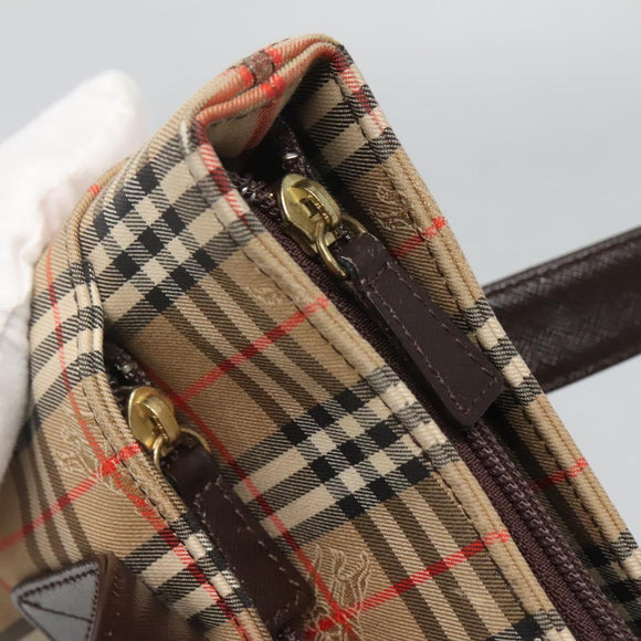 BURBERRY Nova Check Tote Bag Canvas Beige Gold Auth 125661
