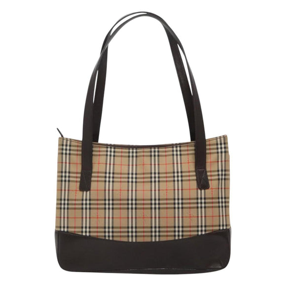 BURBERRY Nova Check Tote Bag Canvas Beige Gold Auth 125661
