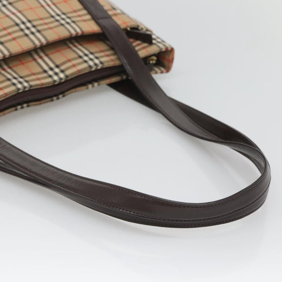 BURBERRY Nova Check Tote Bag Canvas Beige Gold Auth 125661