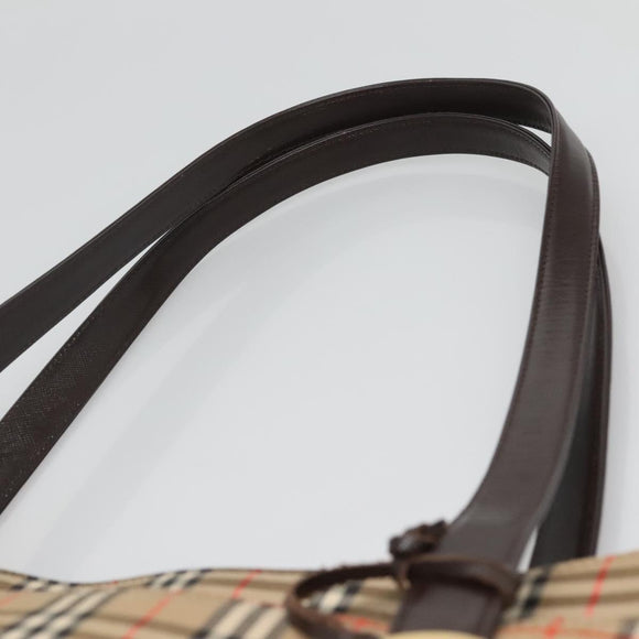 BURBERRY Nova Check Tote Bag Canvas Beige Gold Auth 125661