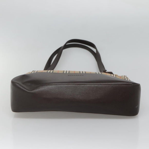 BURBERRY Nova Check Tote Bag Canvas Beige Gold Auth 125661
