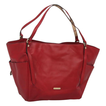 BURBERRY Tote Bag Leather Red Gold Auth 125684