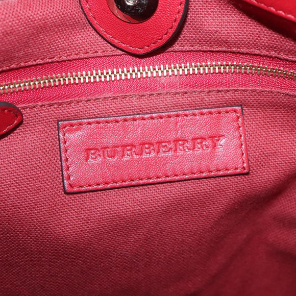 BURBERRY Tote Bag Leather Red Gold Auth 125684