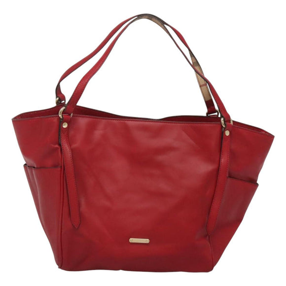 BURBERRY Tote Bag Leather Red Gold Auth 125684