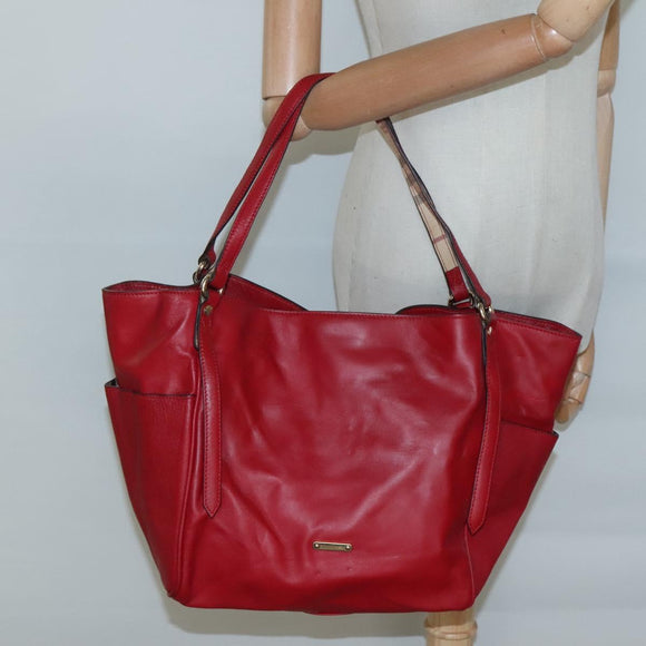 BURBERRY Tote Bag Leather Red Gold Auth 125684