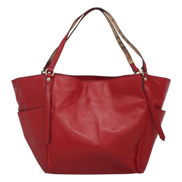 BURBERRY Tote Bag Leather Red Gold Auth 125684 - 0
