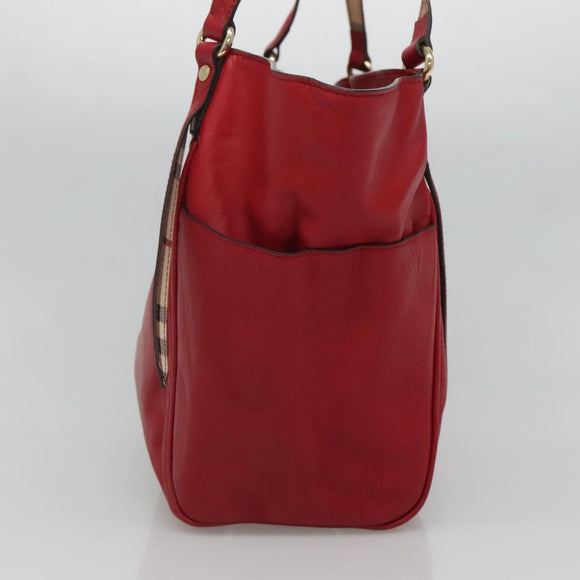 BURBERRY Tote Bag Leather Red Gold Auth 125684