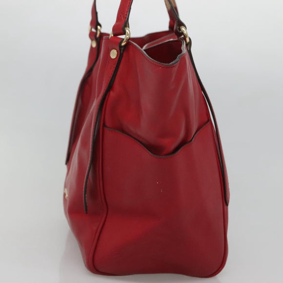 BURBERRY Tote Bag Leather Red Gold Auth 125684