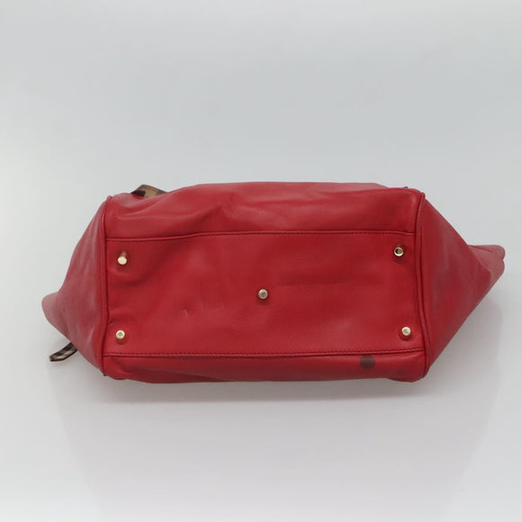 BURBERRY Tote Bag Leather Red Gold Auth 125684