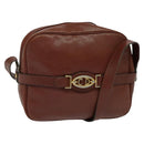 Christian Dior Schoudertas Leer Bruin Goud Auth 125686-1