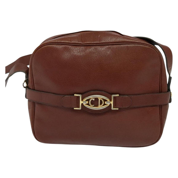 Christian Dior Shoulder Bag Leather Brown Gold Auth 125686