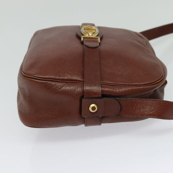 Christian Dior Schoudertas Leer Bruin Goud Auth 125686