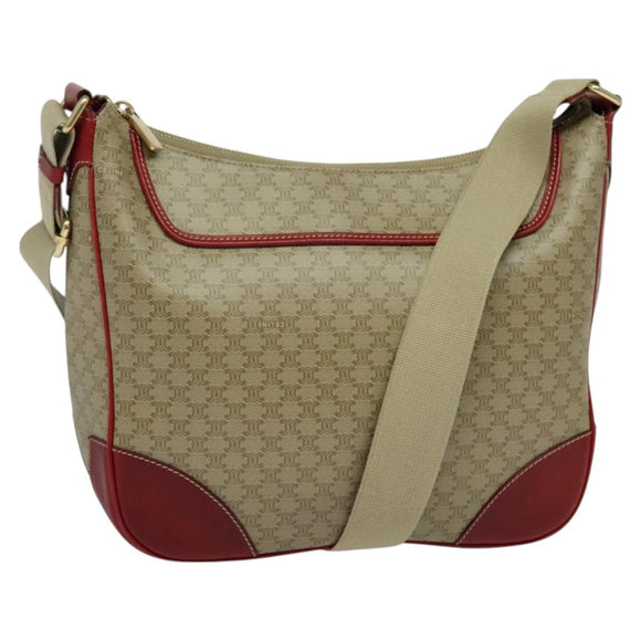 CELINE Macadam Canvas Shoulder Bag Beige Gold Auth 125691