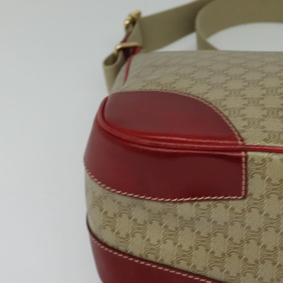 CELINE Macadam Canvas Shoulder Bag Beige Gold Auth 125691