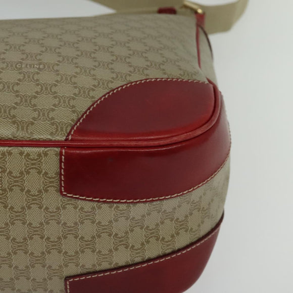 CELINE Macadam Canvas Shoulder Bag Beige Gold Auth 125691