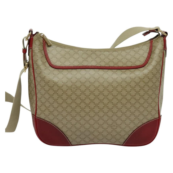 CELINE Macadam Canvas Shoulder Bag Beige Gold Auth 125691