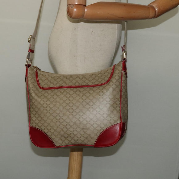 CELINE Macadam Canvas Shoulder Bag Beige Gold Auth 125691