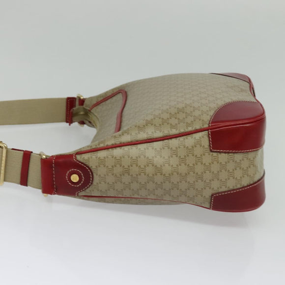 CELINE Macadam Canvas Shoulder Bag Beige Gold Auth 125691