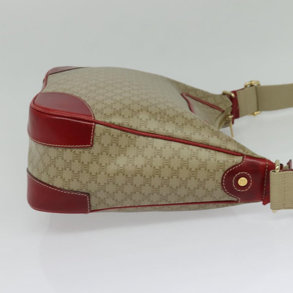 CELINE Macadam Canvas Shoulder Bag Beige Gold Auth 125691