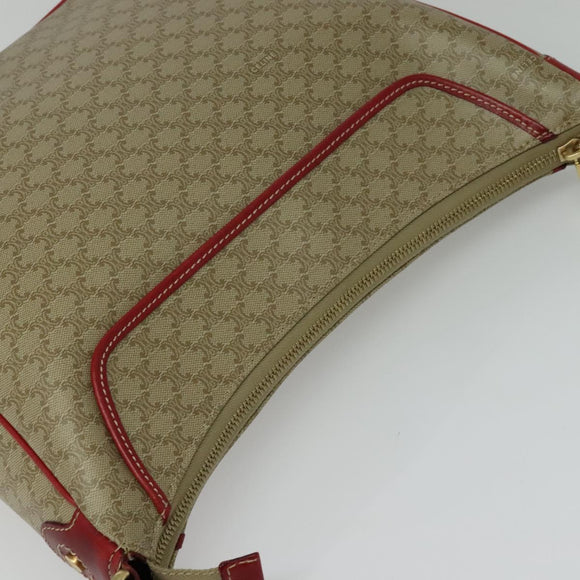 CELINE Macadam Canvas Shoulder Bag Beige Gold Auth 125691