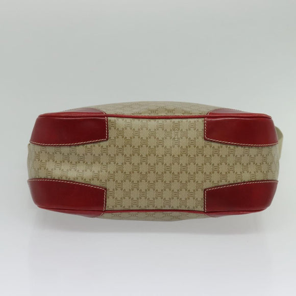 CELINE Macadam Canvas Shoulder Bag Beige Gold Auth 125691