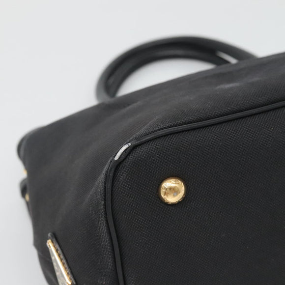 PRADA Hand Bag Canvas 2way Black Gold Auth 125699