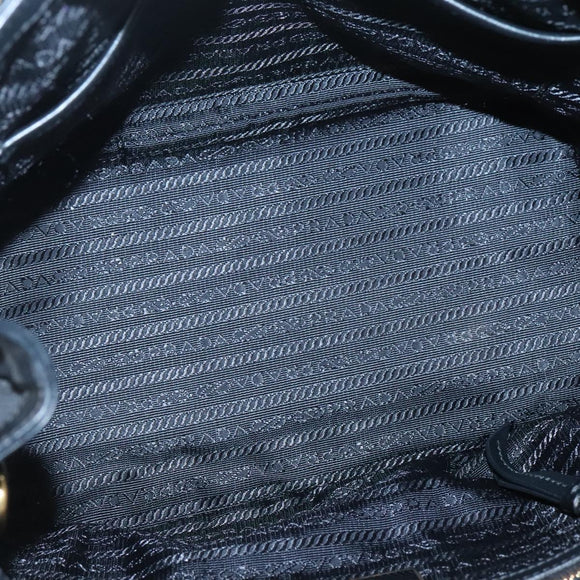 PRADA Hand Bag Canvas 2way Black Gold Auth 125699