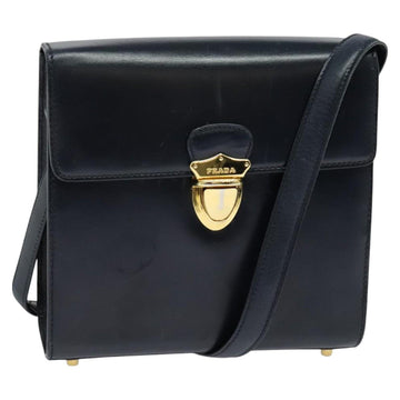 PRADA Shoulder Bag Leather Navy Gold Auth 125700
