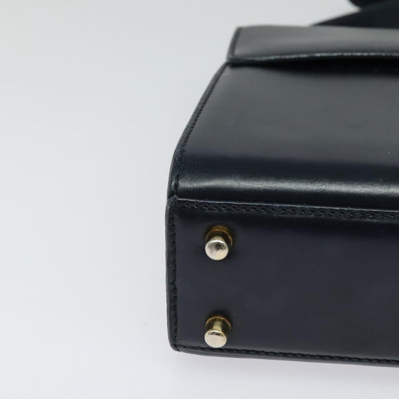 PRADA Shoulder Bag Leather Navy Gold Auth 125700