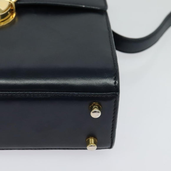 PRADA Shoulder Bag Leather Navy Gold Auth 125700