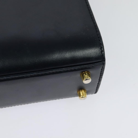 PRADA Shoulder Bag Leather Navy Gold Auth 125700