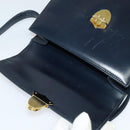 PRADA Shoulder Bag Leather Navy Gold Auth 125700-10