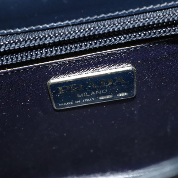 PRADA Shoulder Bag Leather Navy Gold Auth 125700