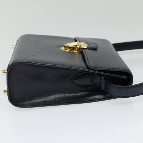 PRADA Shoulder Bag Leather Navy Gold Auth 125700