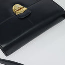 PRADA Shoulder Bag Leather Navy Gold Auth 125700-6