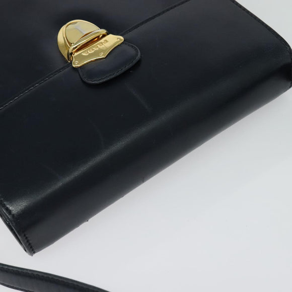 PRADA Shoulder Bag Leather Navy Gold Auth 125700