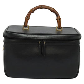 GUCCI Bamboo Hand Bag Leather 2way Black Gold 013 2122 2491 Auth 125704 - 0