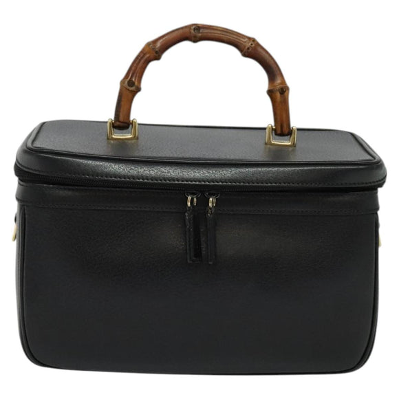 GUCCI Bamboo Hand Bag Leather 2way Black Gold 013 2122 2491 Auth 125704