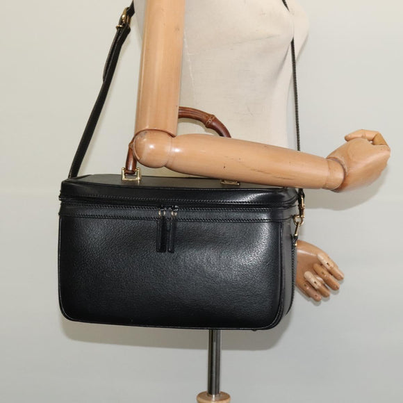 GUCCI Bamboo Hand Bag Leather 2way Black Gold 013 2122 2491 Auth 125704